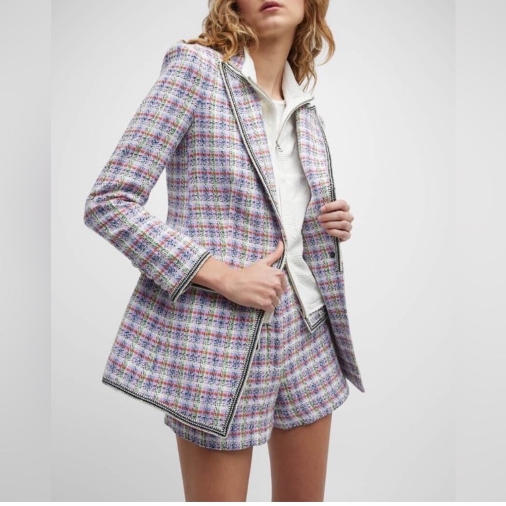 $748 Veronica Beard Purple Single Breasted Etney Tweed Dickey Blazer Size 16